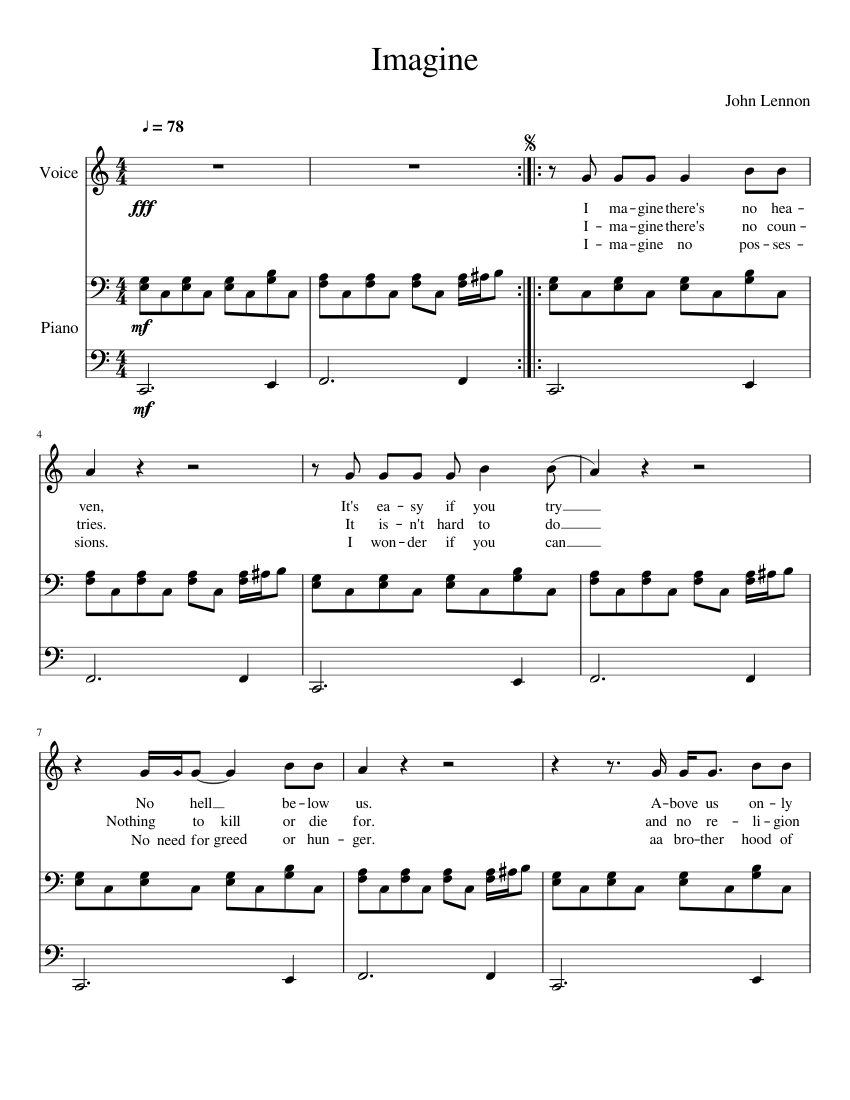 imagine john lennon piano sheet music