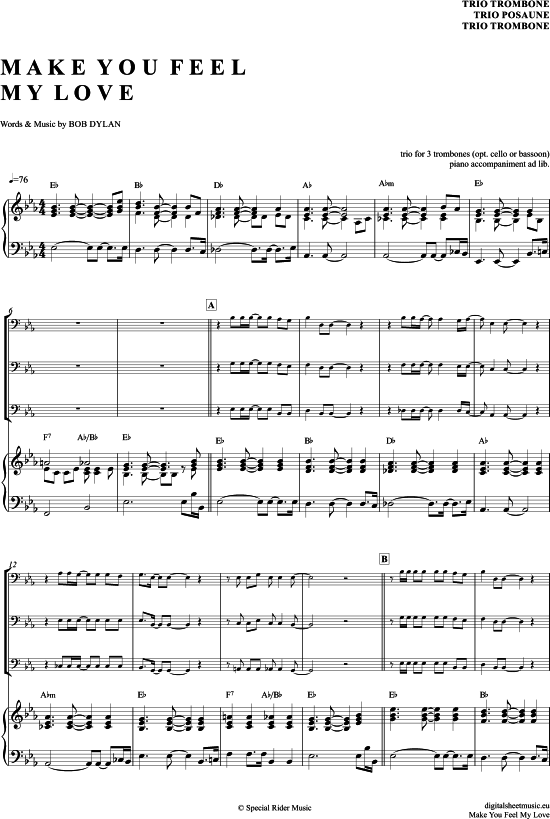 make you feel my love piano sheet music