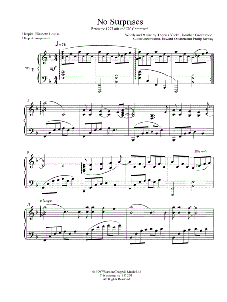 no surprises piano sheet music