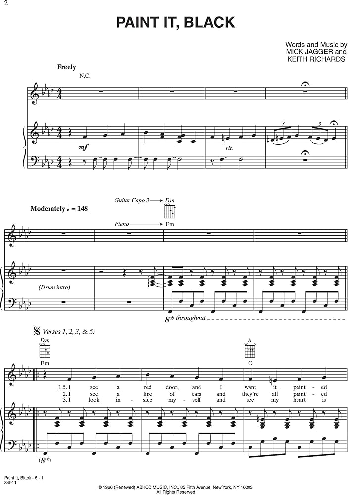 paint it black piano sheet music