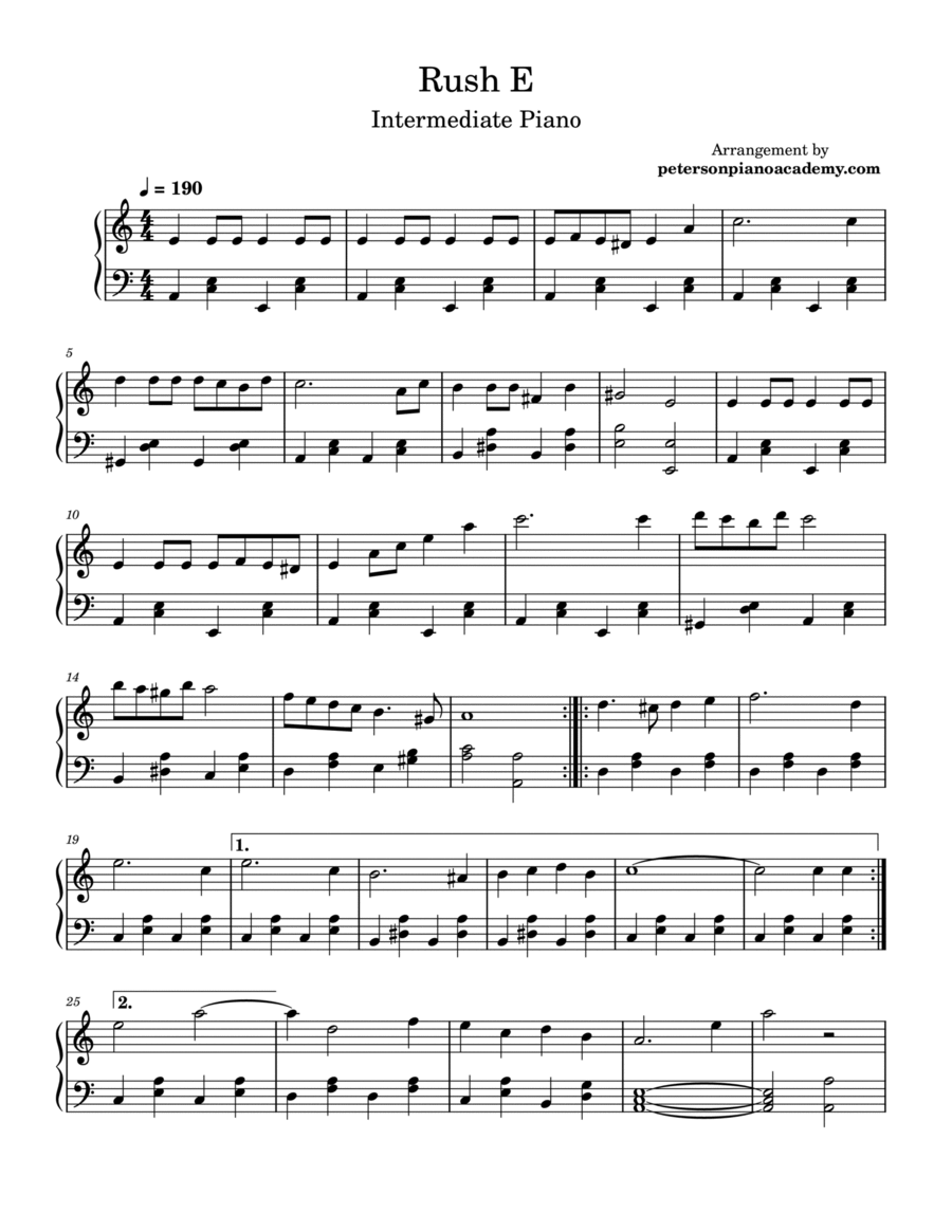 rush e sheet music piano