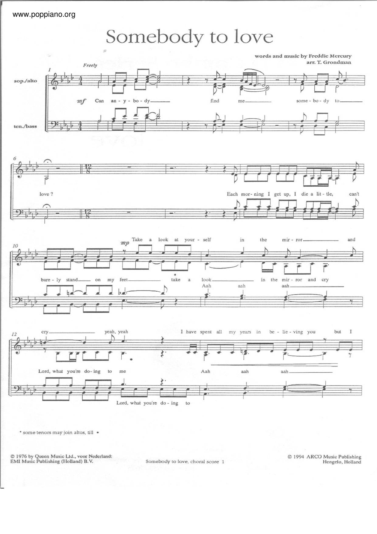 somebody to love piano sheet music