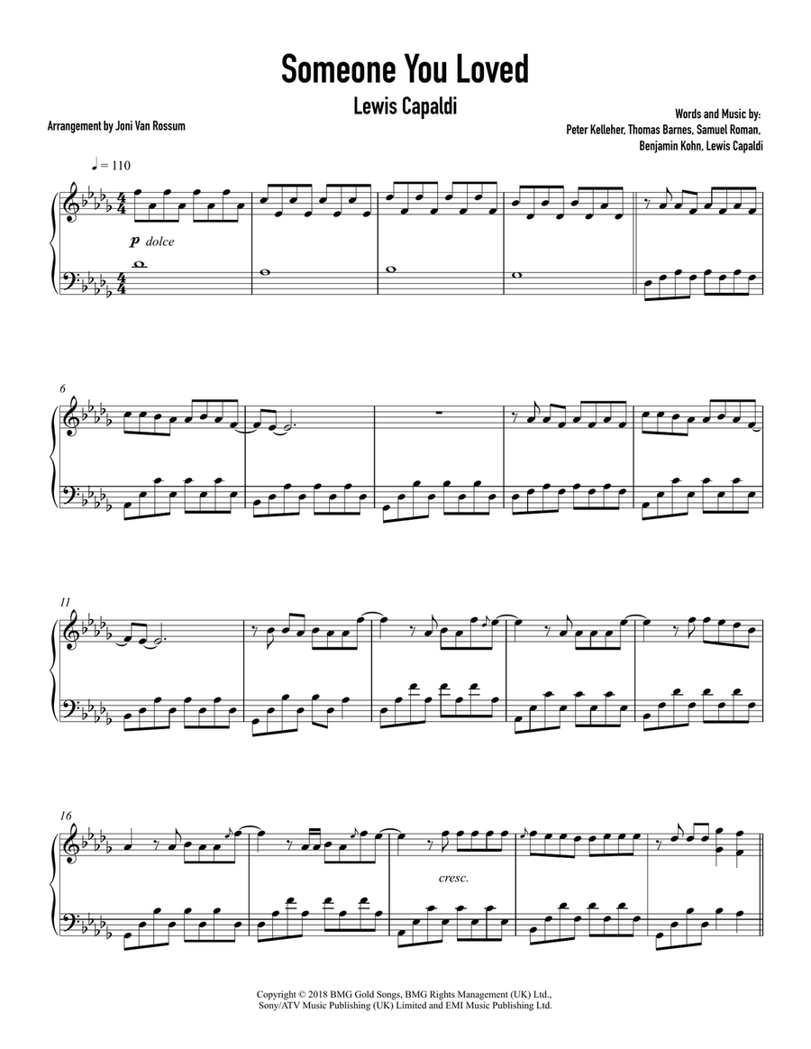 someone you loved piano sheet music