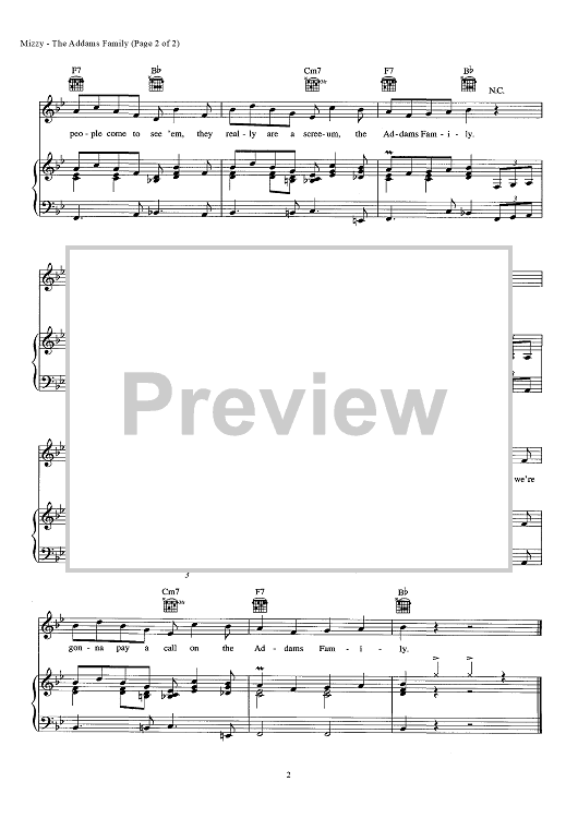 addams family piano sheet music