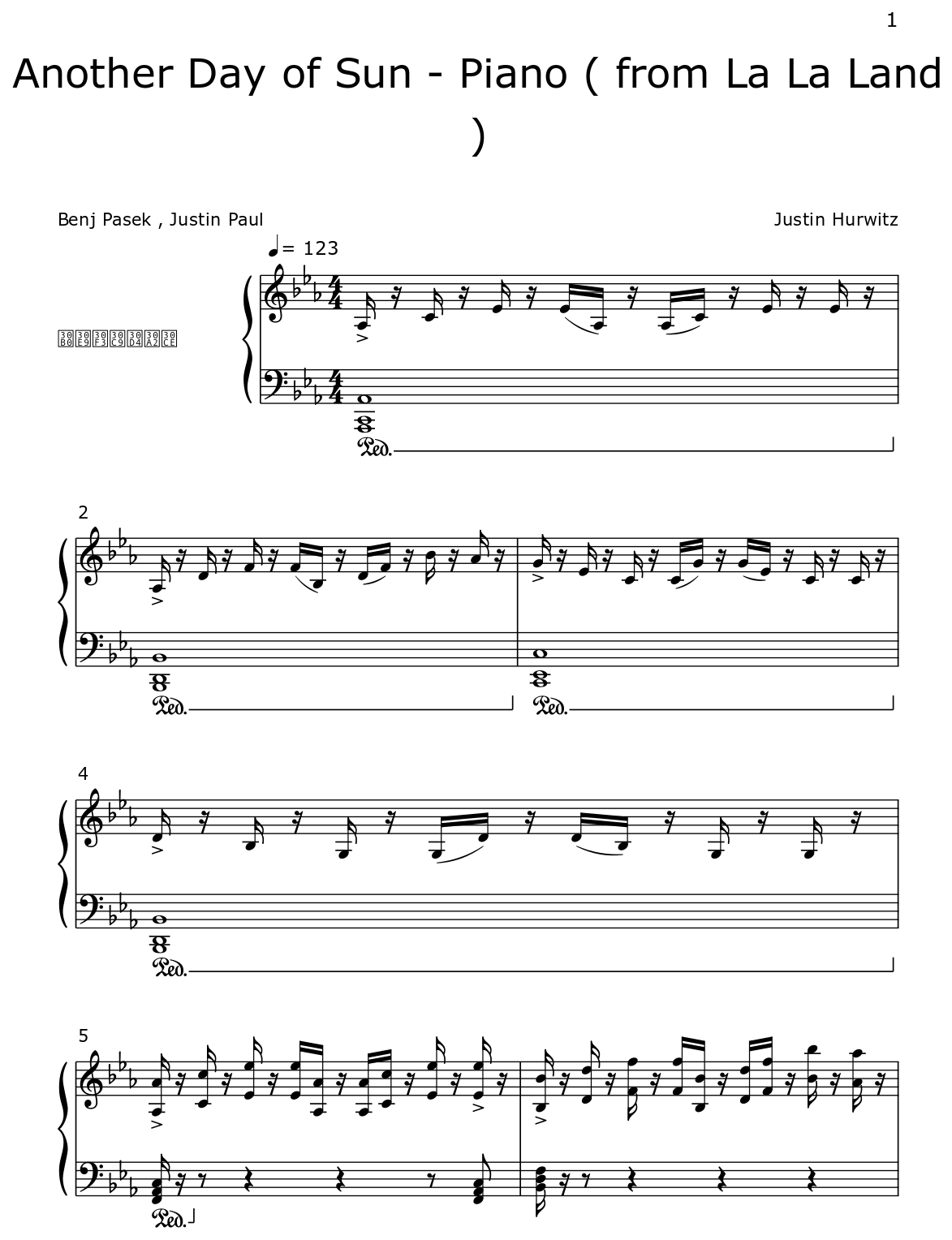 another day of sun piano sheet music