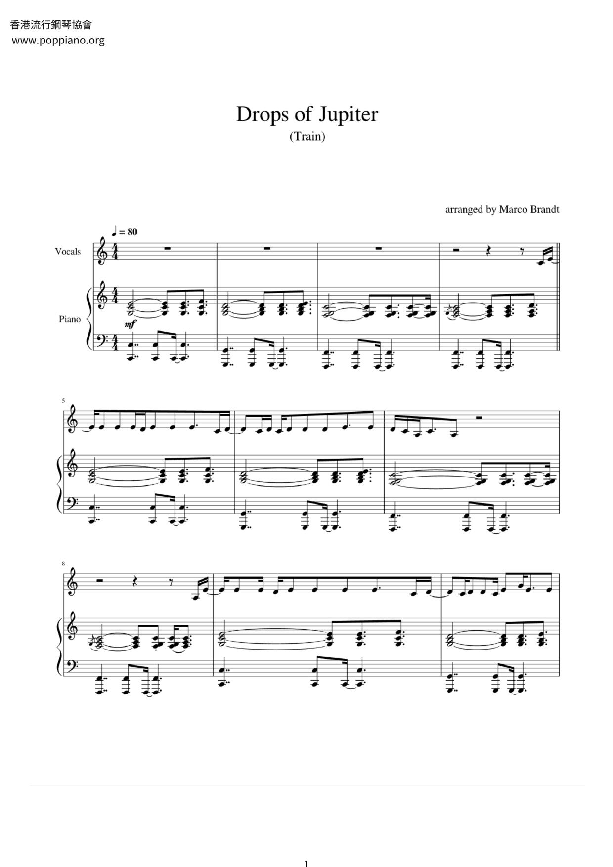 drops of jupiter piano sheet music