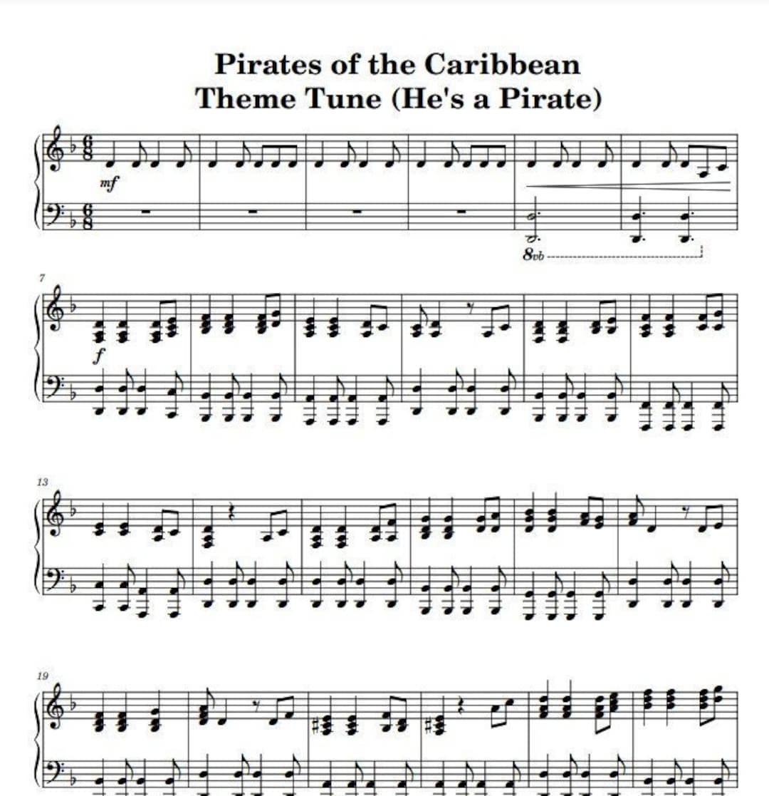 pirates of the caribbean piano sheet