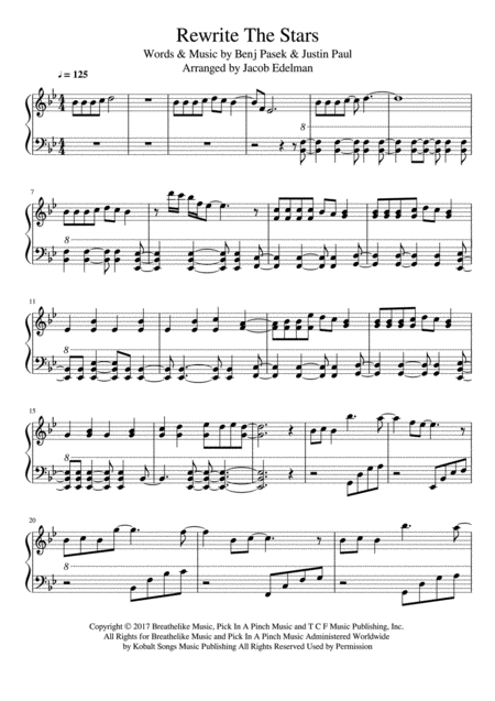 rewrite the stars piano sheet music