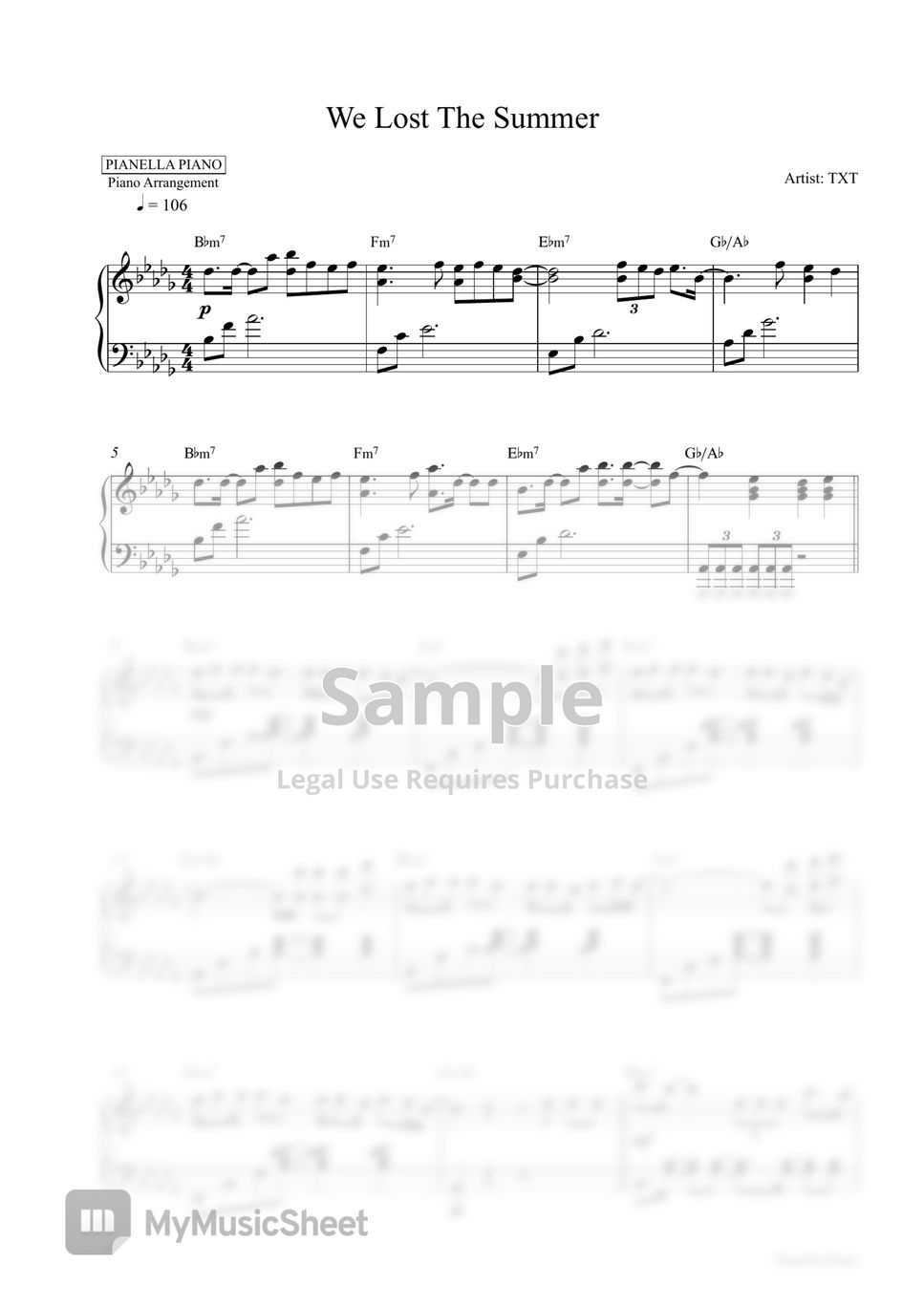 summer piano sheet