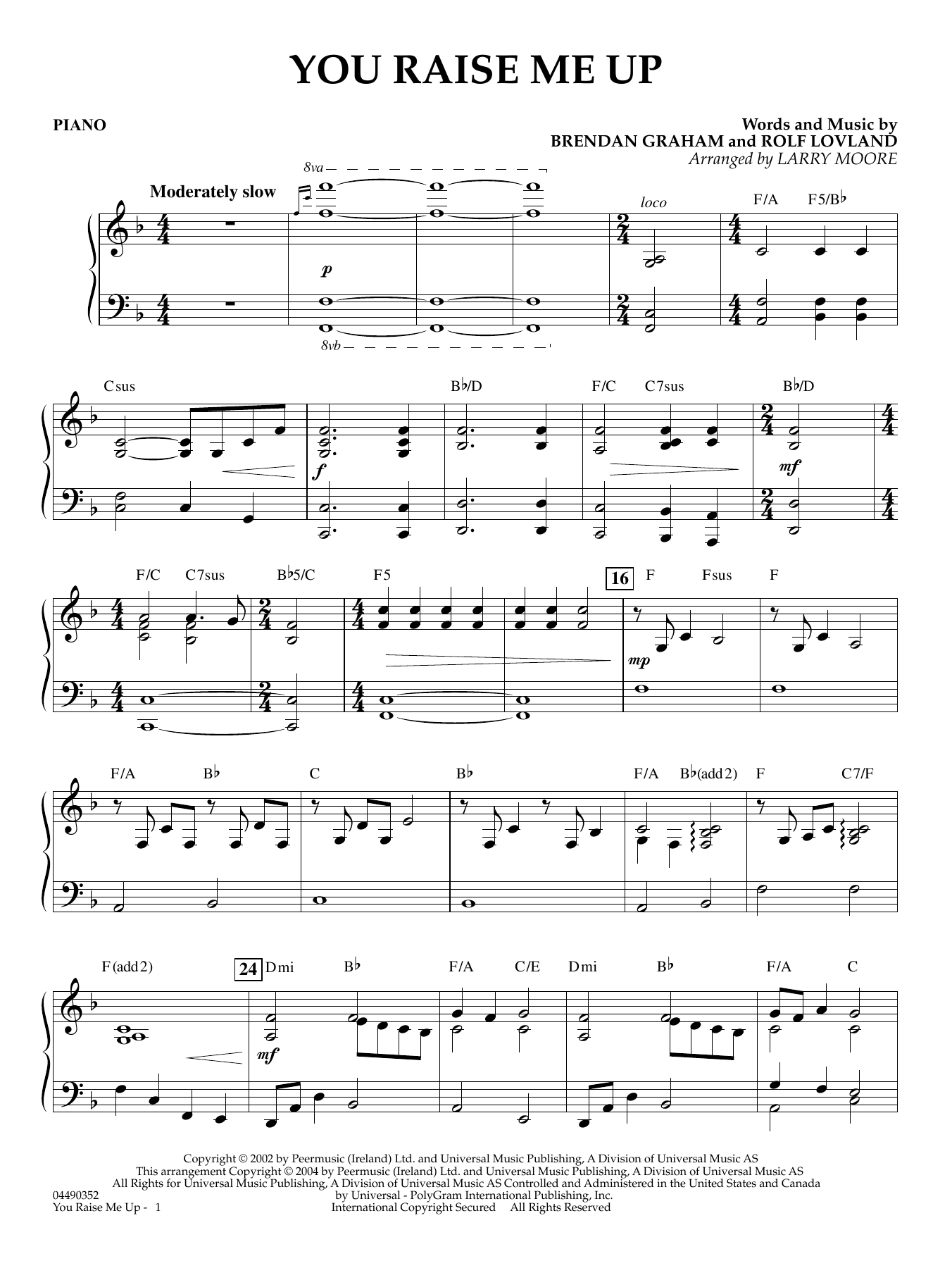 you raise me up piano sheet