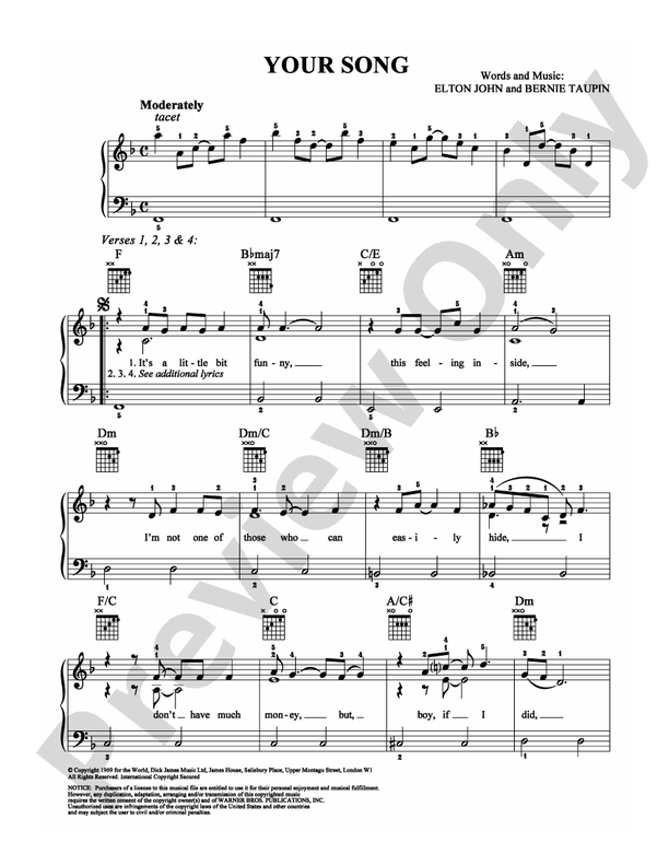 your song piano sheet music
