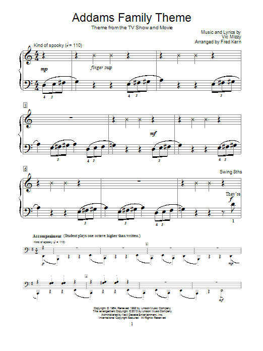 addams family piano sheet music