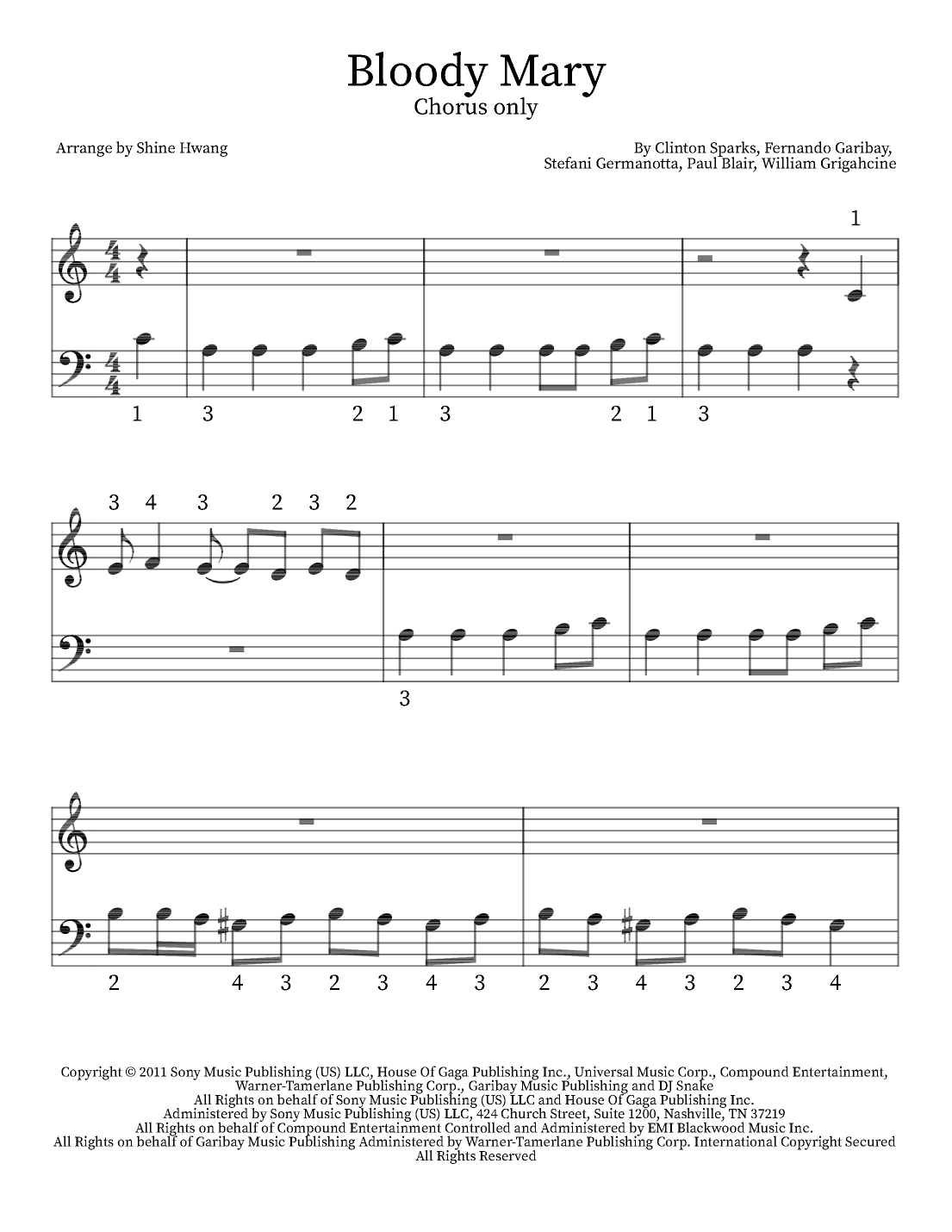 bloody mary piano sheet music