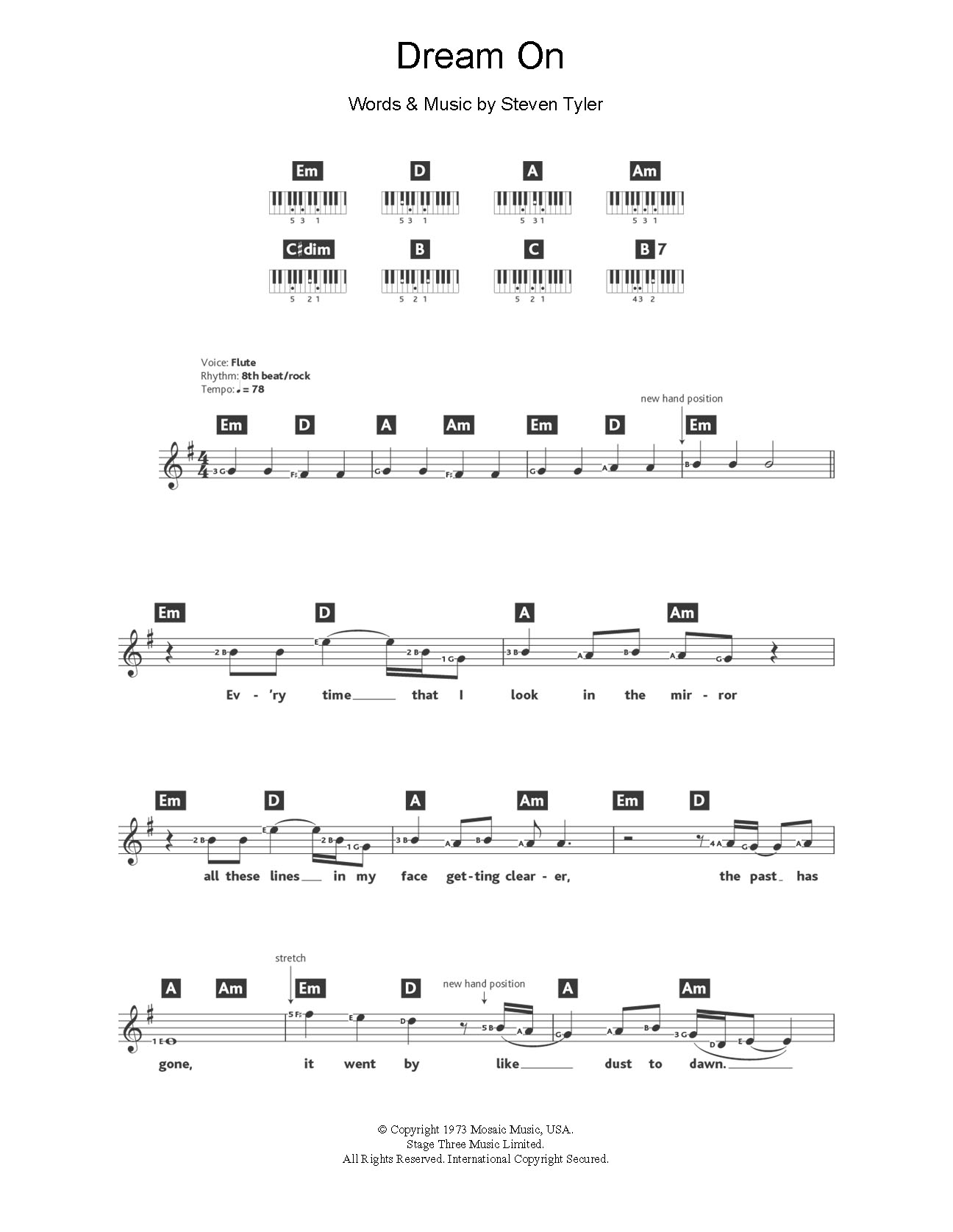 dream on piano sheet music