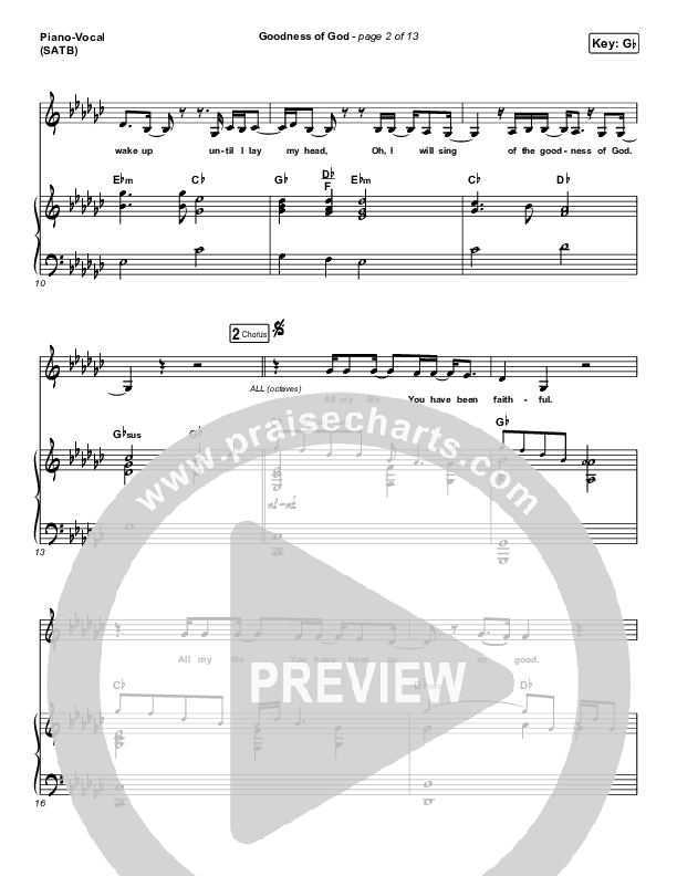 goodness of god piano sheet music