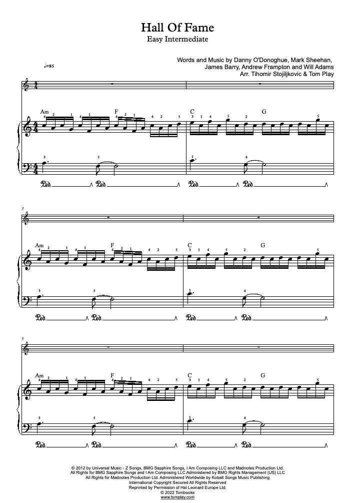 hall of fame piano sheet music