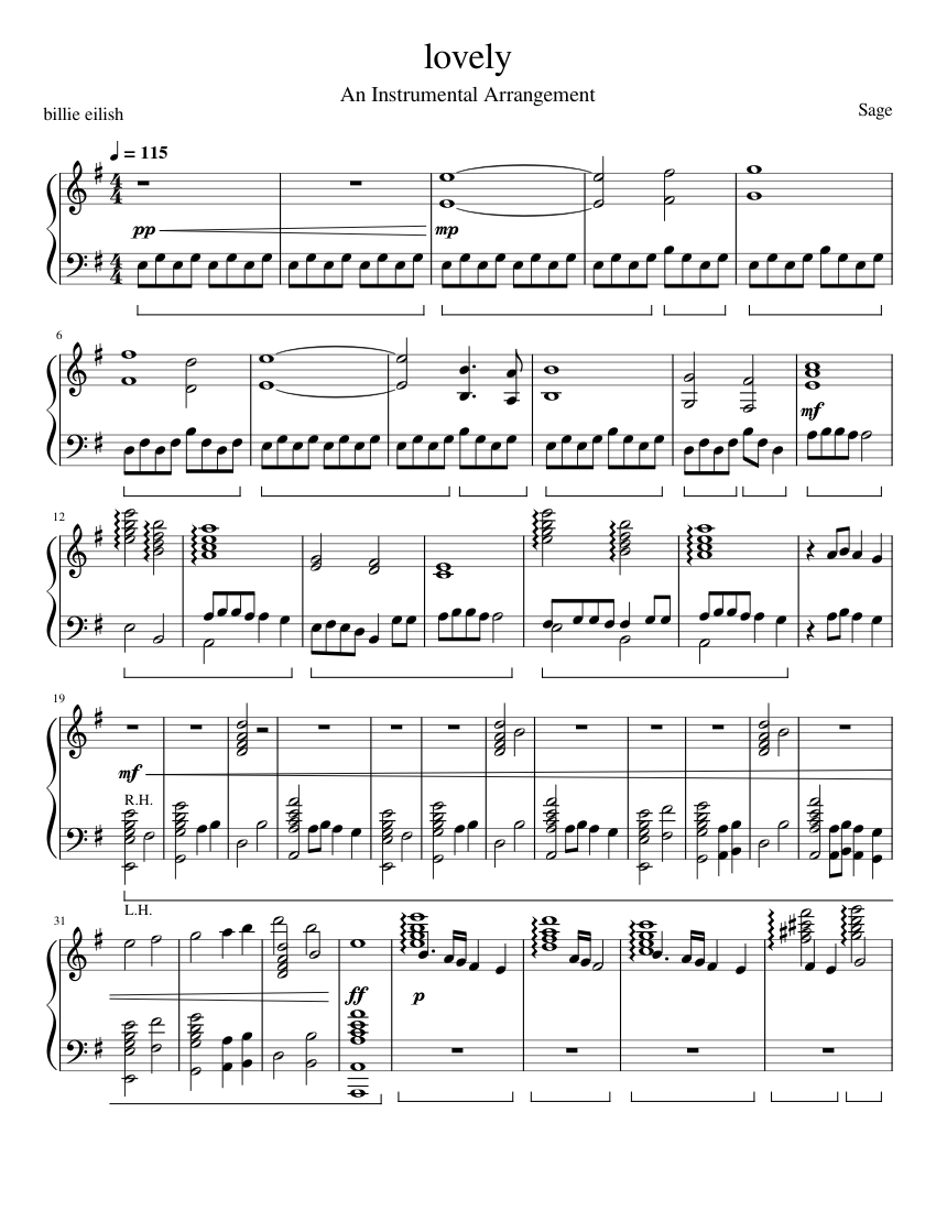 lovely piano sheet music