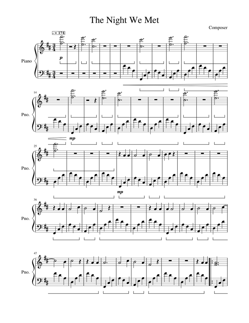 the night we met piano sheet music