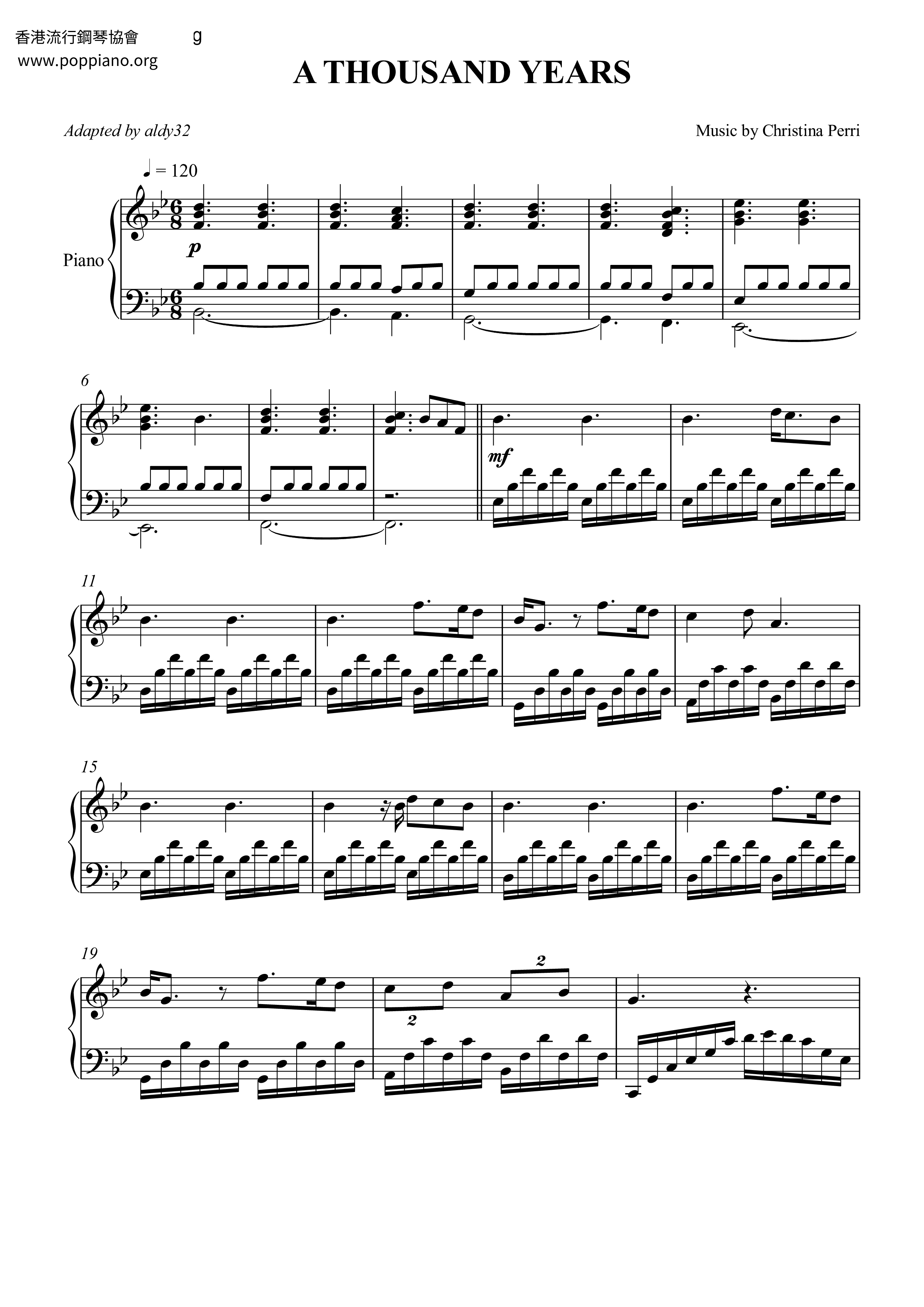 thousand years piano notes