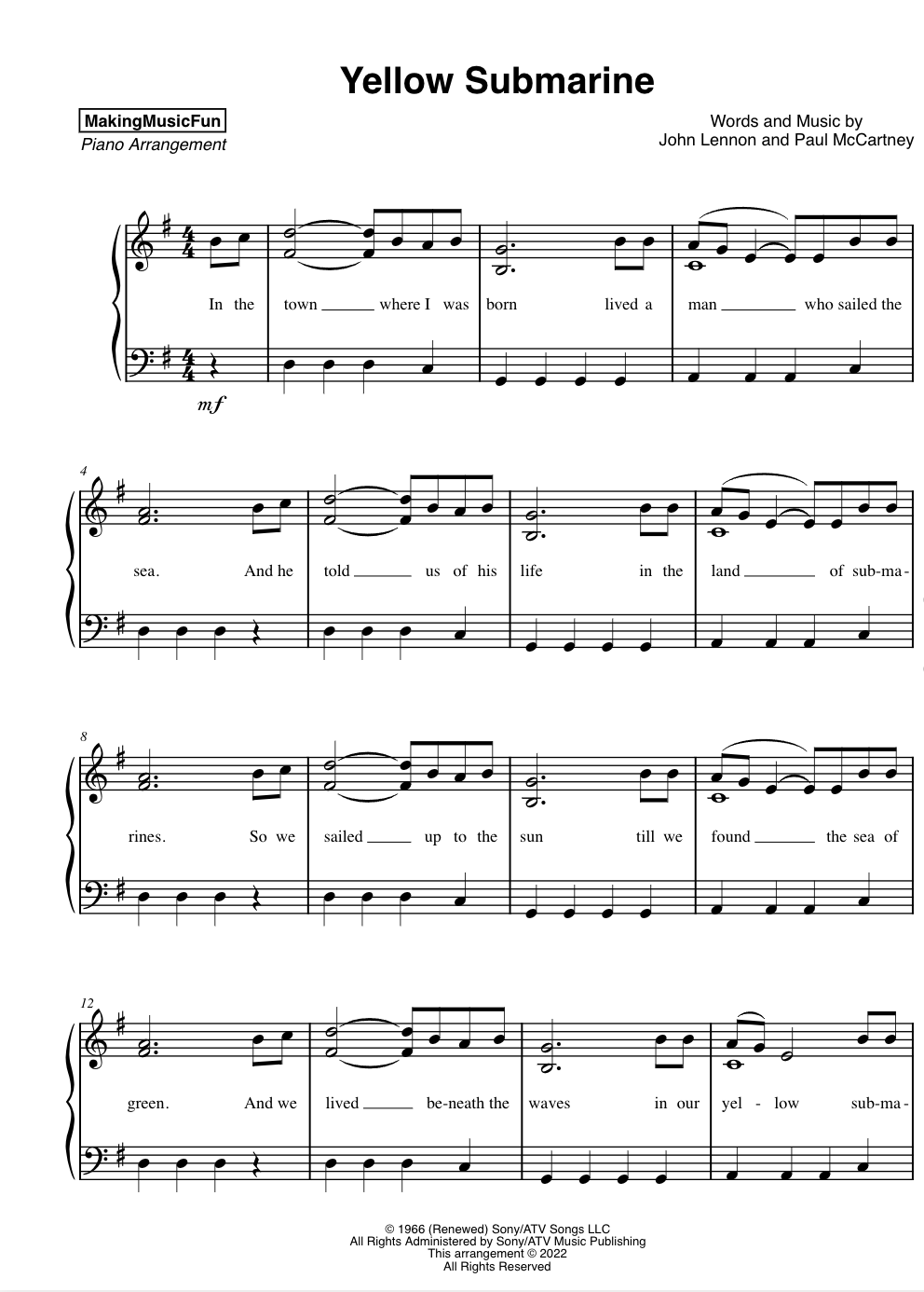 yellow piano sheet music