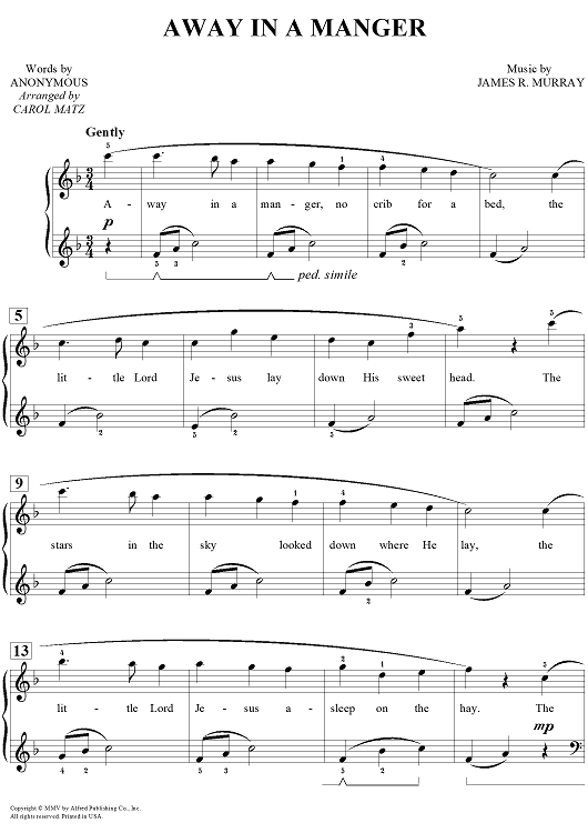 away in a manger piano sheet music