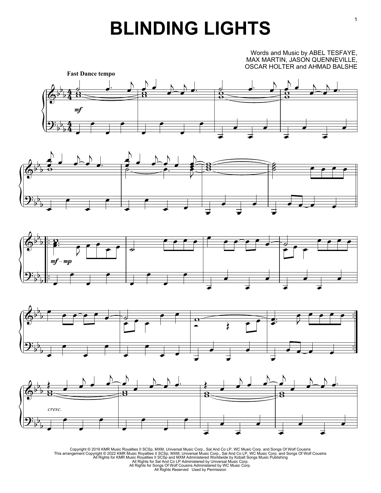 blinding lights piano sheet music