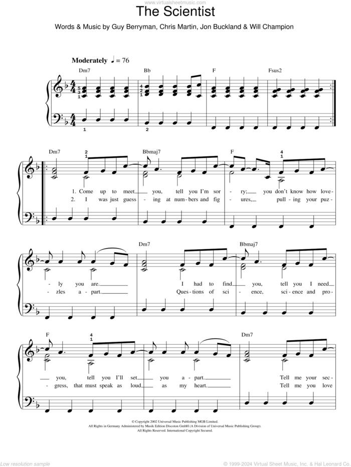 coldplay piano sheet music