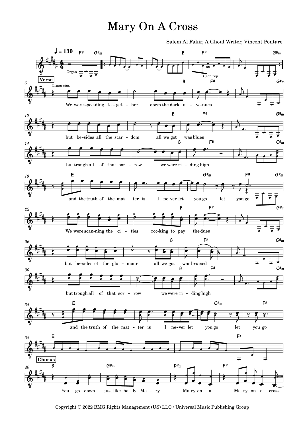 mary on a cross piano sheet music