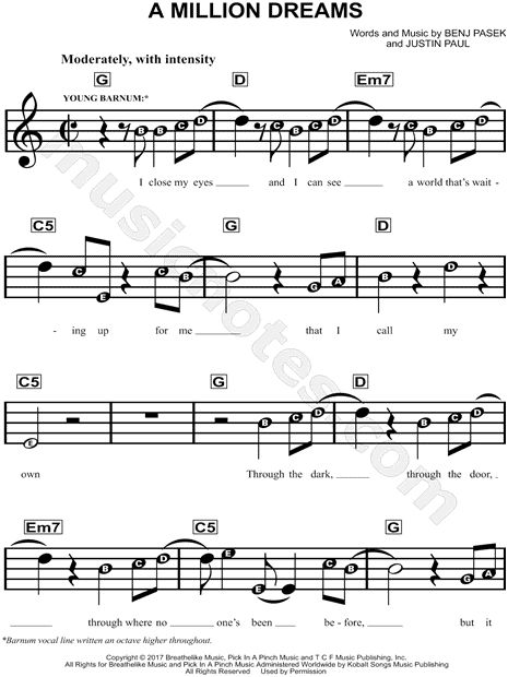 million dreams piano sheet music