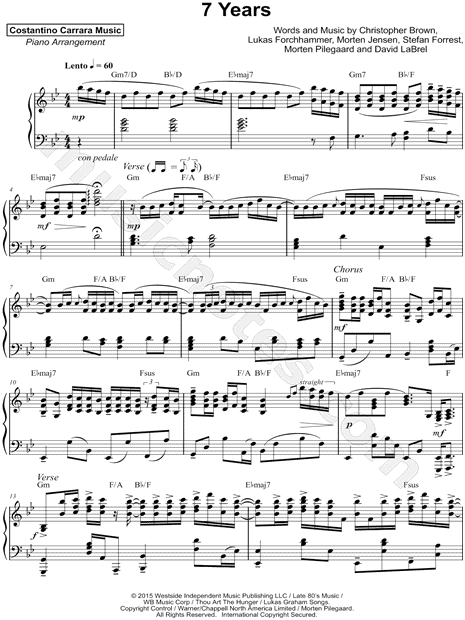 7 years piano notes