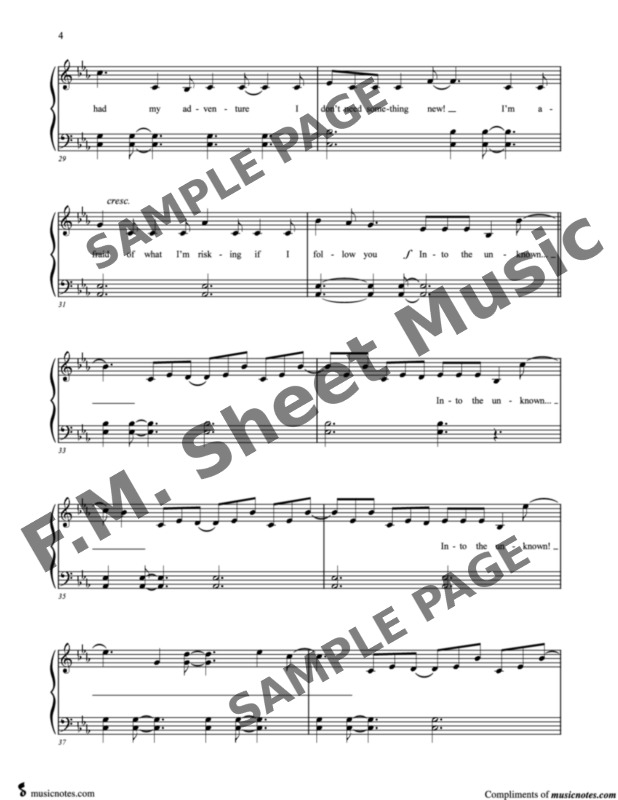 into the unknown piano sheet music