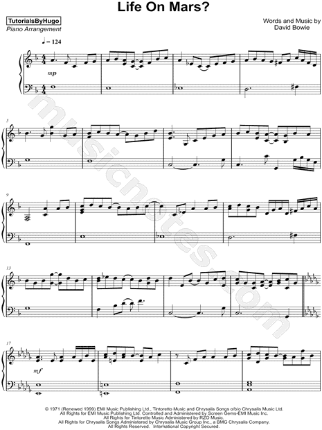 life on mars piano sheet music