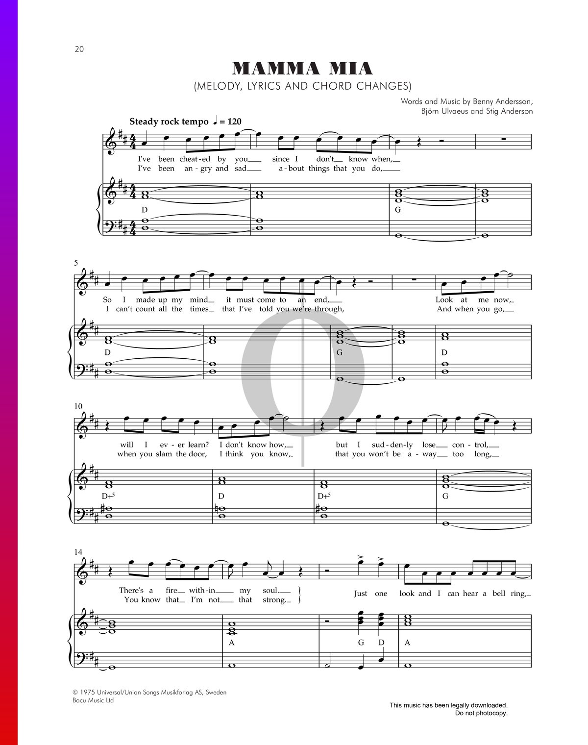 mamma mia piano sheet music