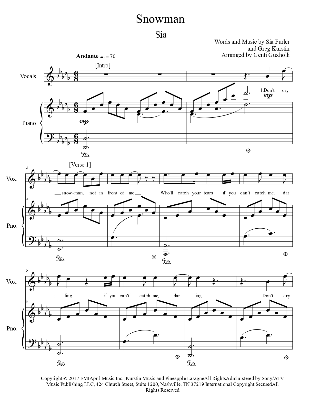 snowman piano sheet music