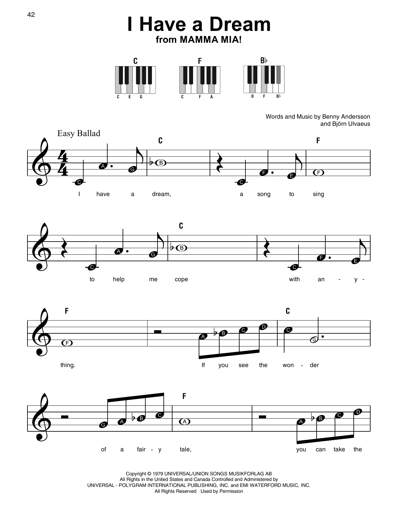 abba piano sheet music