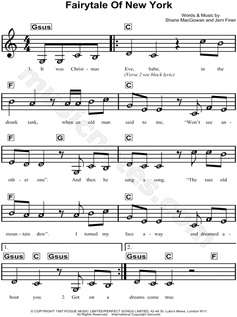 fairytale of new york piano sheet music