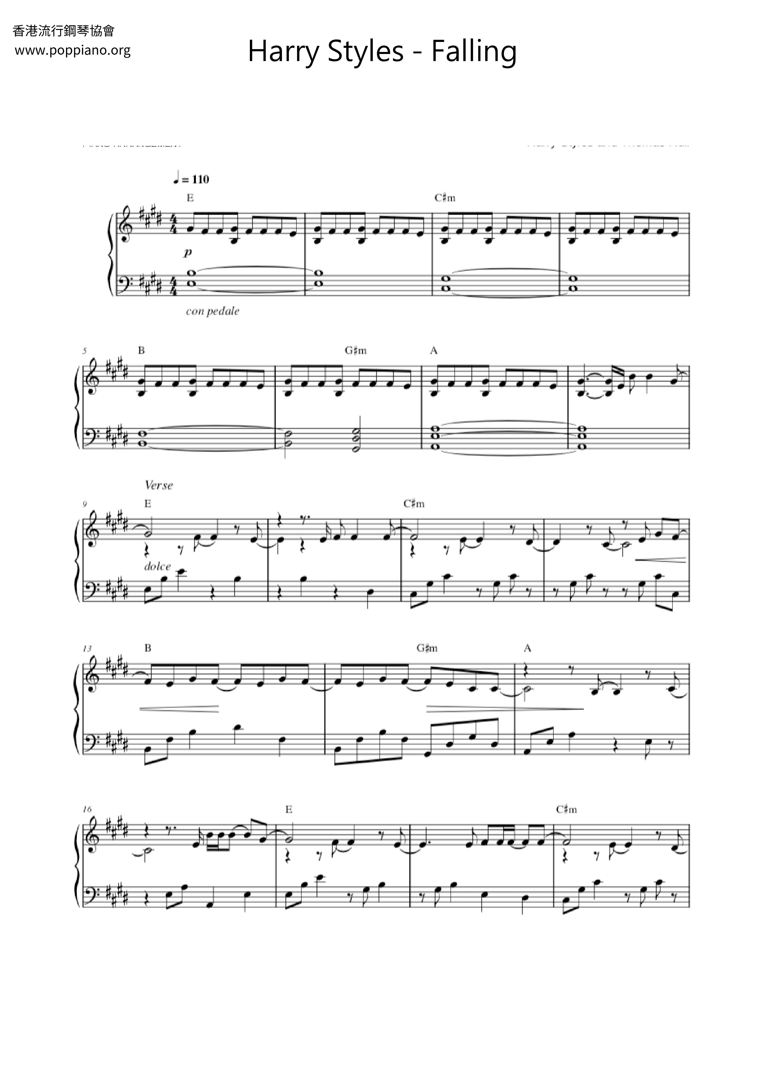 falling piano sheet music