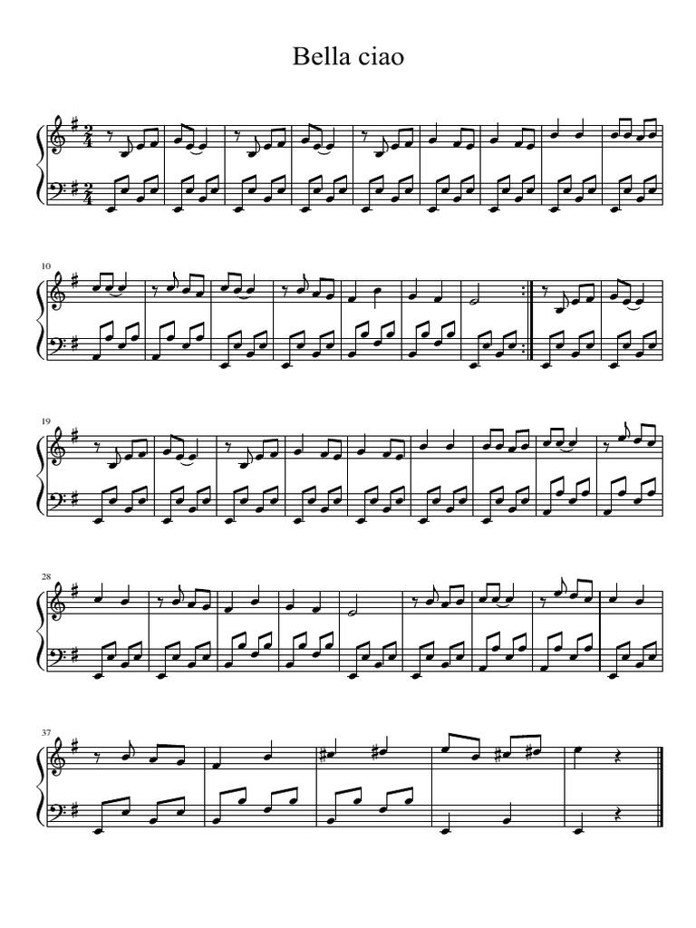 bella ciao piano sheet