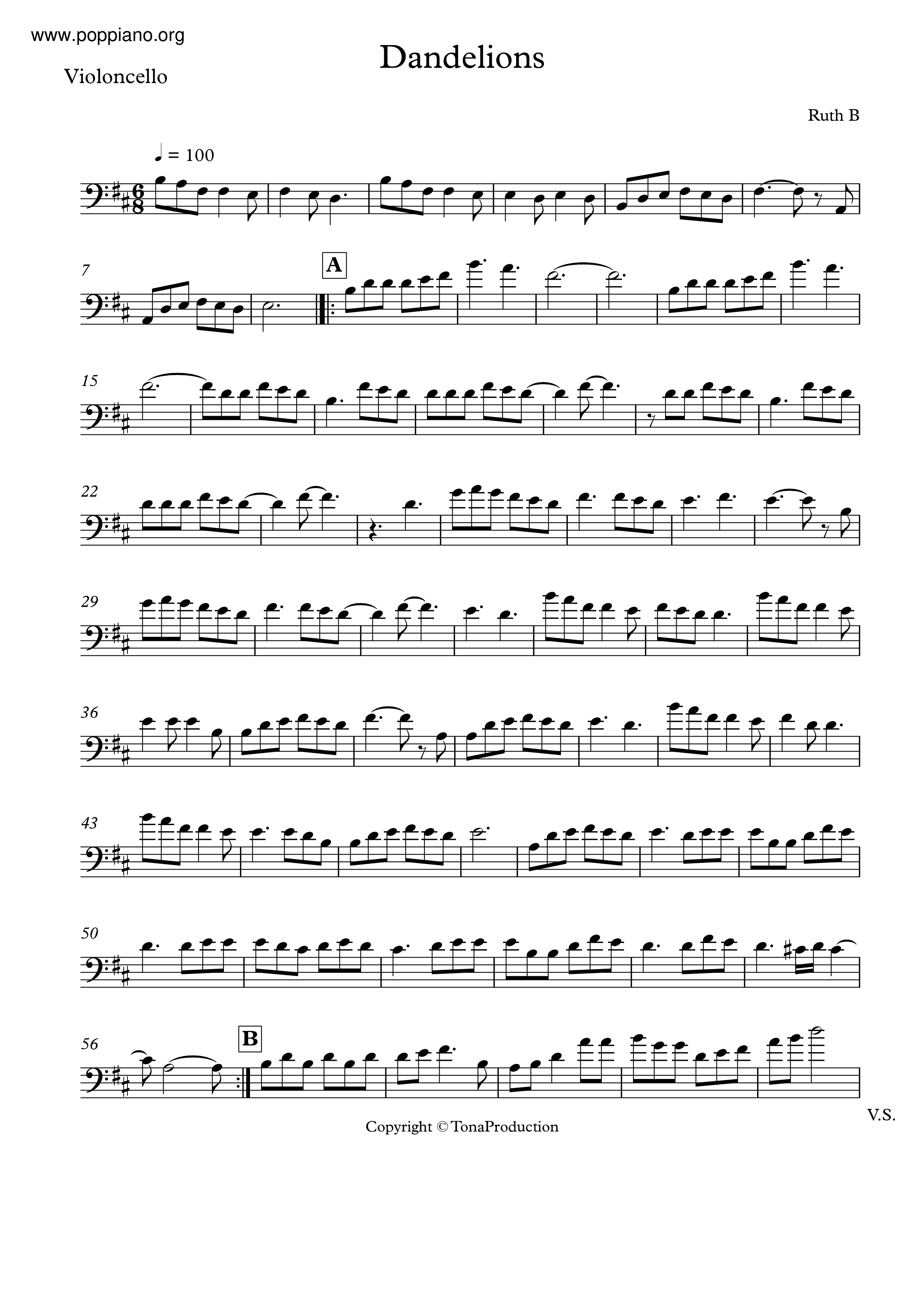 dandelions piano sheet