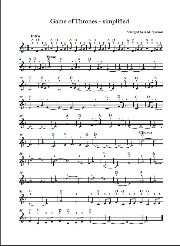 game of thrones piano sheet