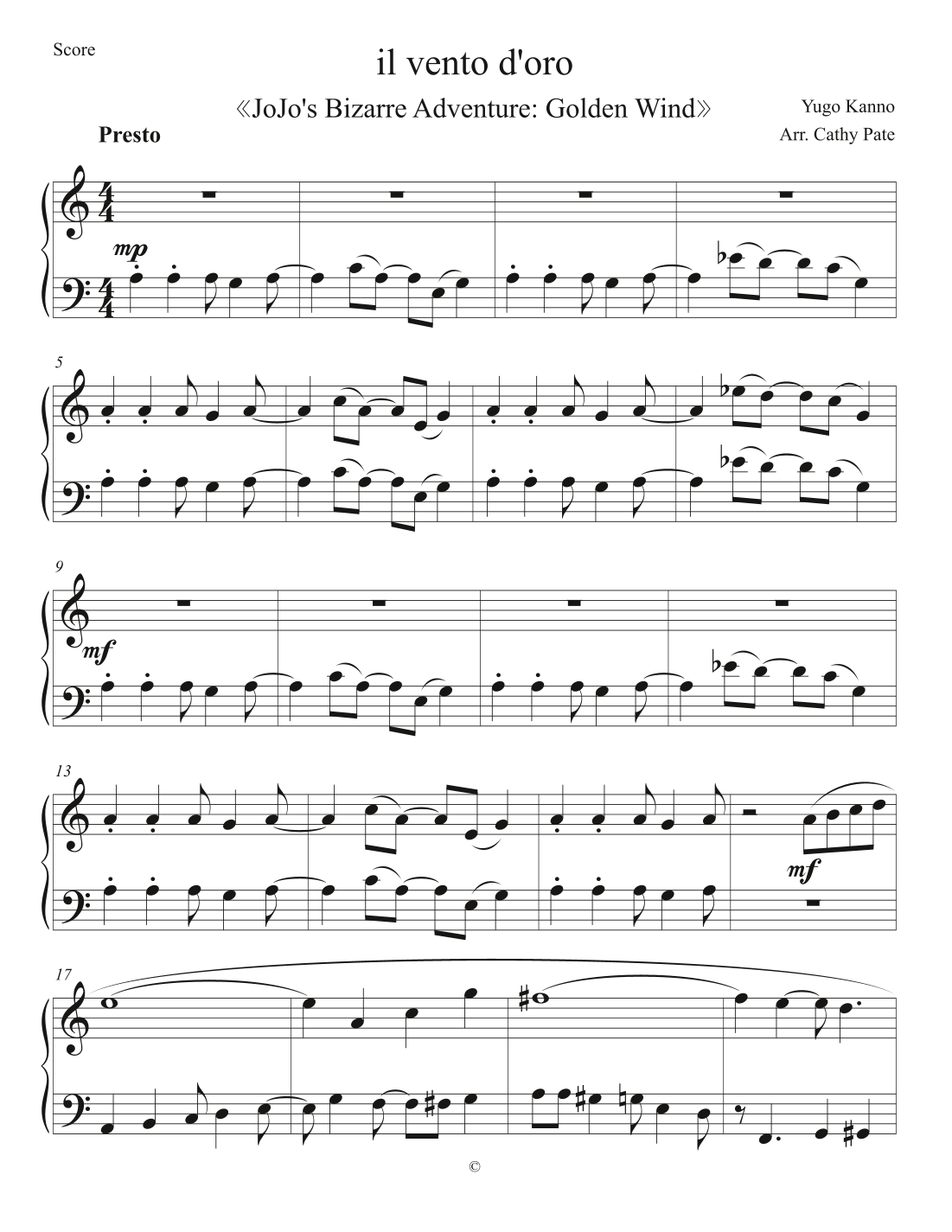 golden wind piano sheet