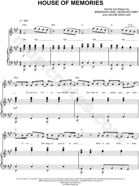 house of memories piano sheet music