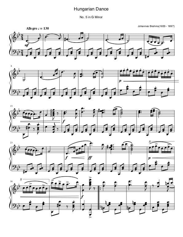hungarian sonata piano sheet