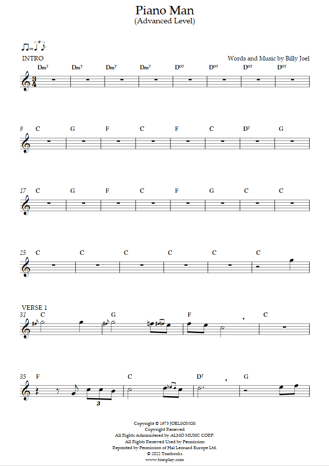 piano man piano sheet