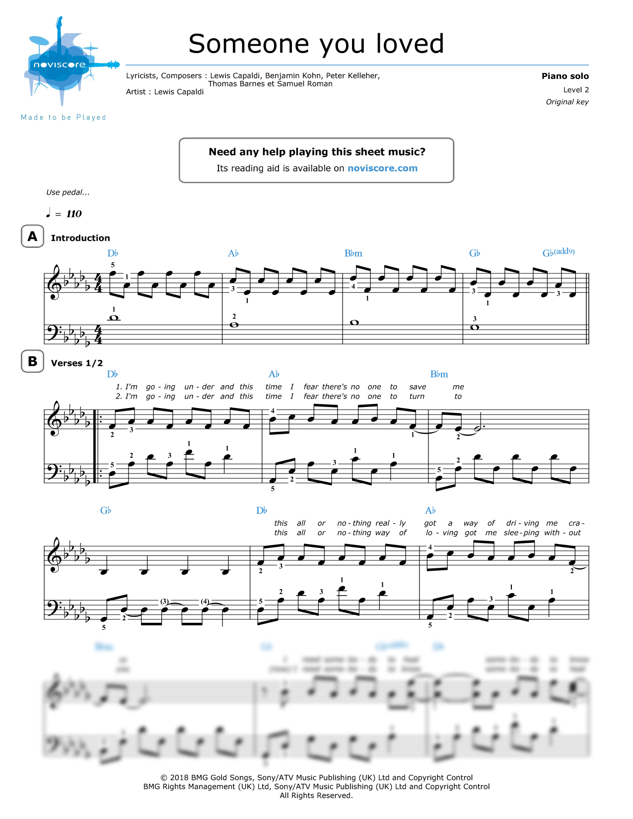 someone you loved piano sheet