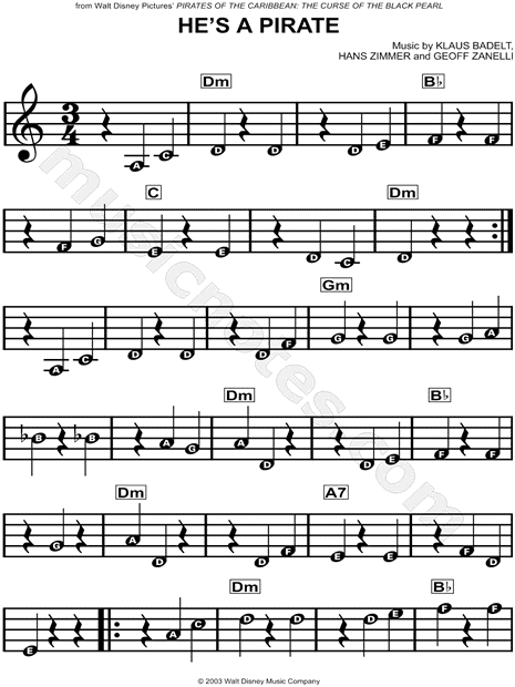 pirates of caribbean piano notes