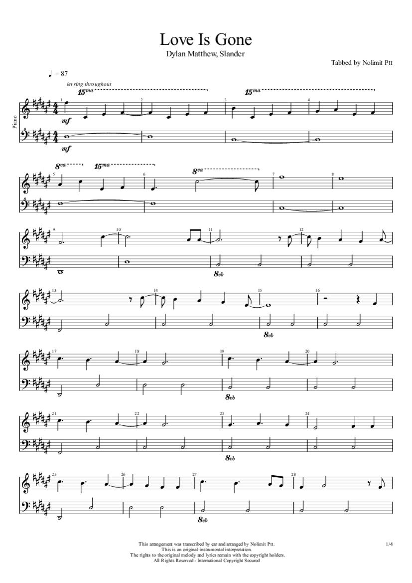 love is gone piano sheet